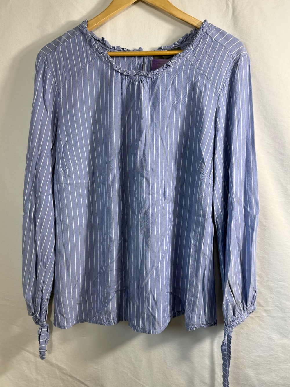 Alexander Jordan 100% Rayon Striped Ruffle neck Peasant Blouse